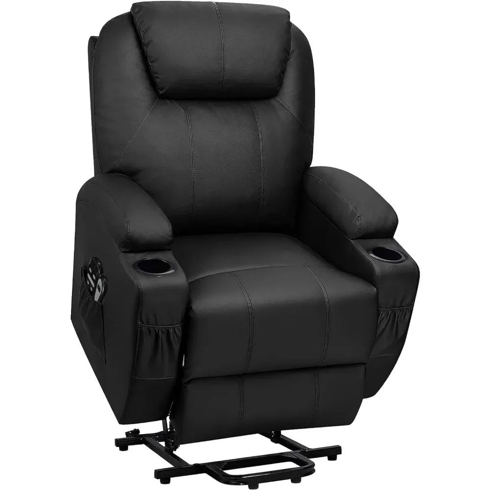 Power Lift Recliner Sofas with Massage, Ergonomic Lounge Chair Classic Single Sofa with 2 Cup Holders Side Pockets Theater Seat