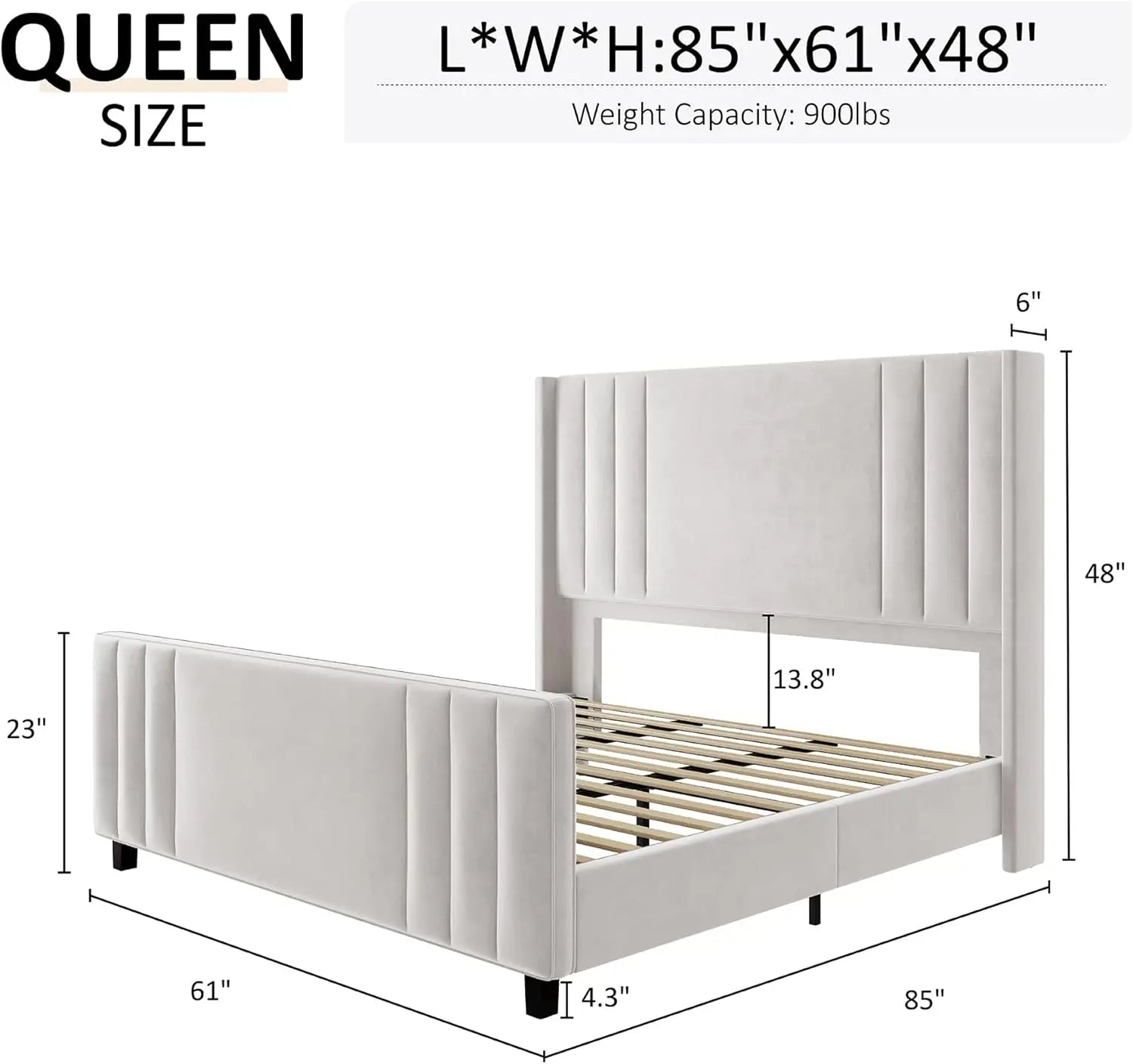 Queen Size Bed Frame, Velvet Upholstered Platform Bed with Vertical Channel Tufted Headboard & Footboard/Wingback, Matt