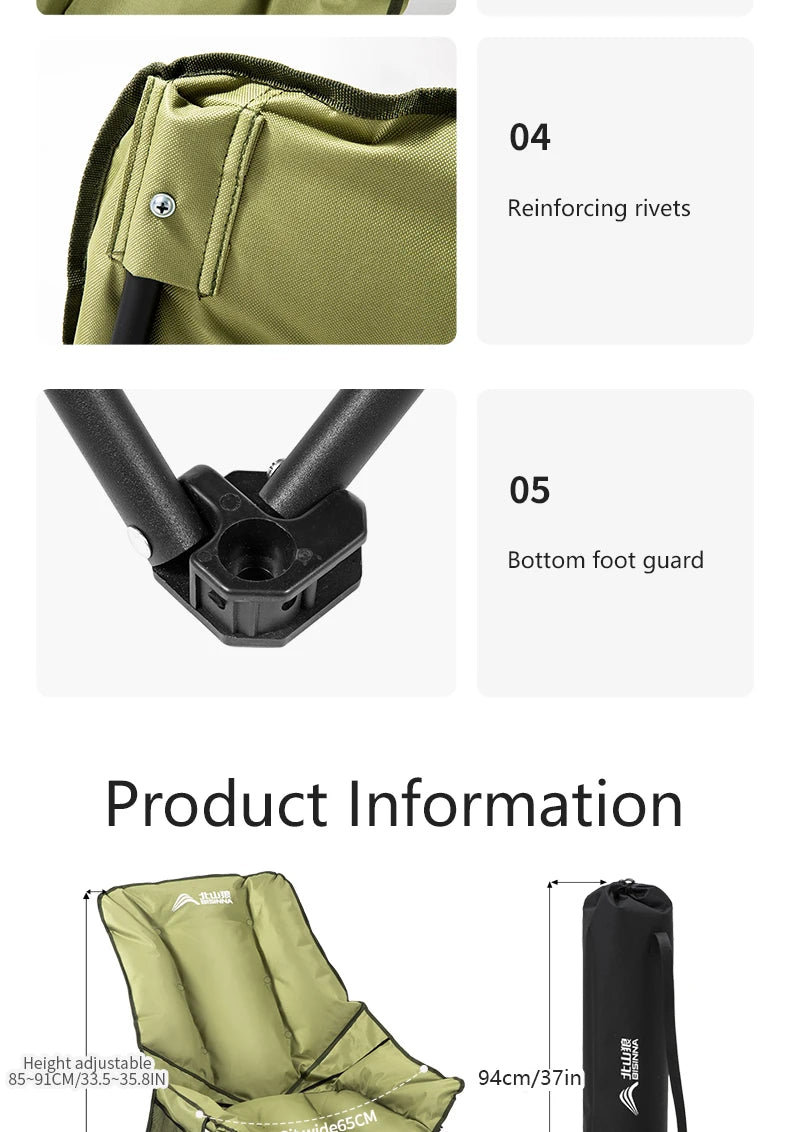 BISINNA Portable Camping Moon Chair High Back Folding Chair Backrest Adjustable Outdoor Leisure Hiking Fishing Picnic