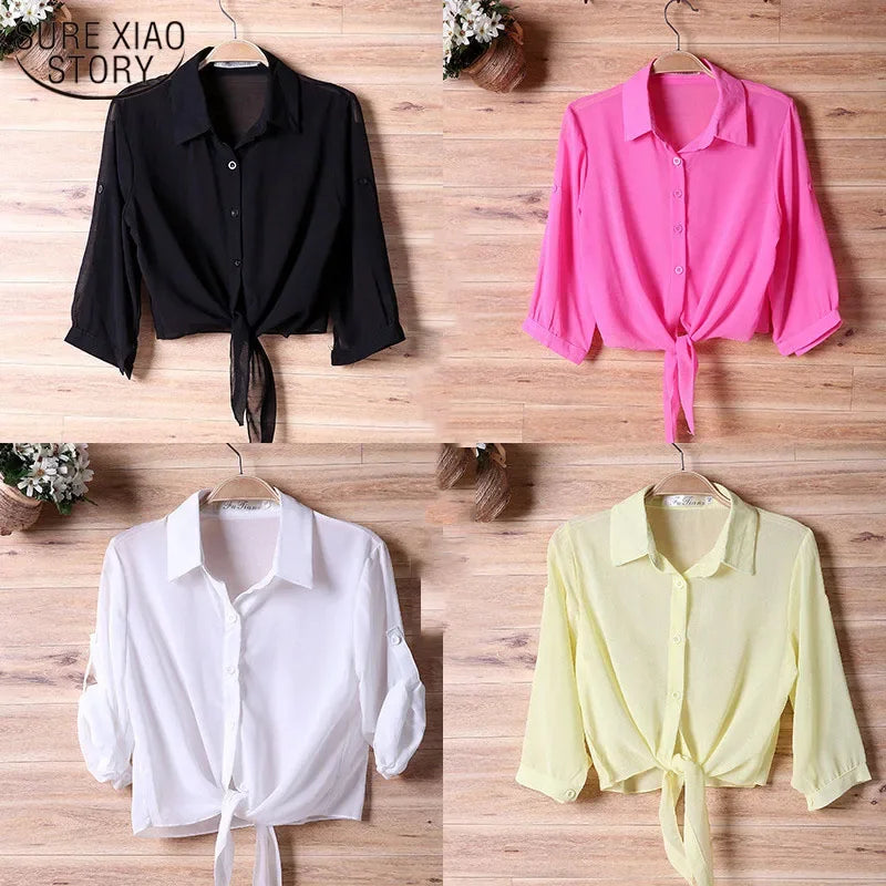 Women Shirt Classic Chiffon Blouse S-4XL Plus Size Loose Long Sleeve Shirt Lady Simple Style Tops Female Clothes New Blusas 6830