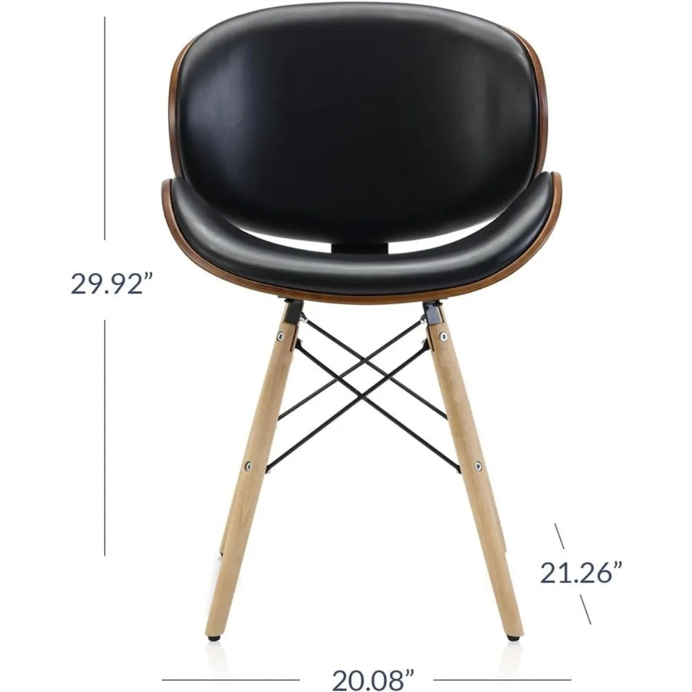 Modern Dining Chairs Upholstered Faux Leather Walnut Curved Contemporary Kitchen Dining Accent Chair Minimalist Vintage Style