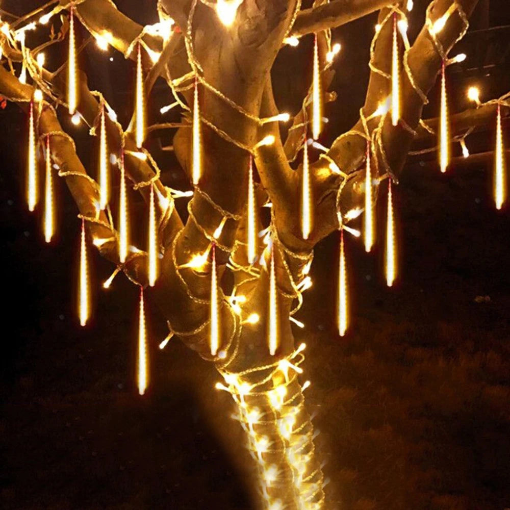 Outdoor  Meteor Shower Christmas Lights 10 Tubes 192 Led Hanging String Lights for Garden Tree Holiday Party Decoation Lamp