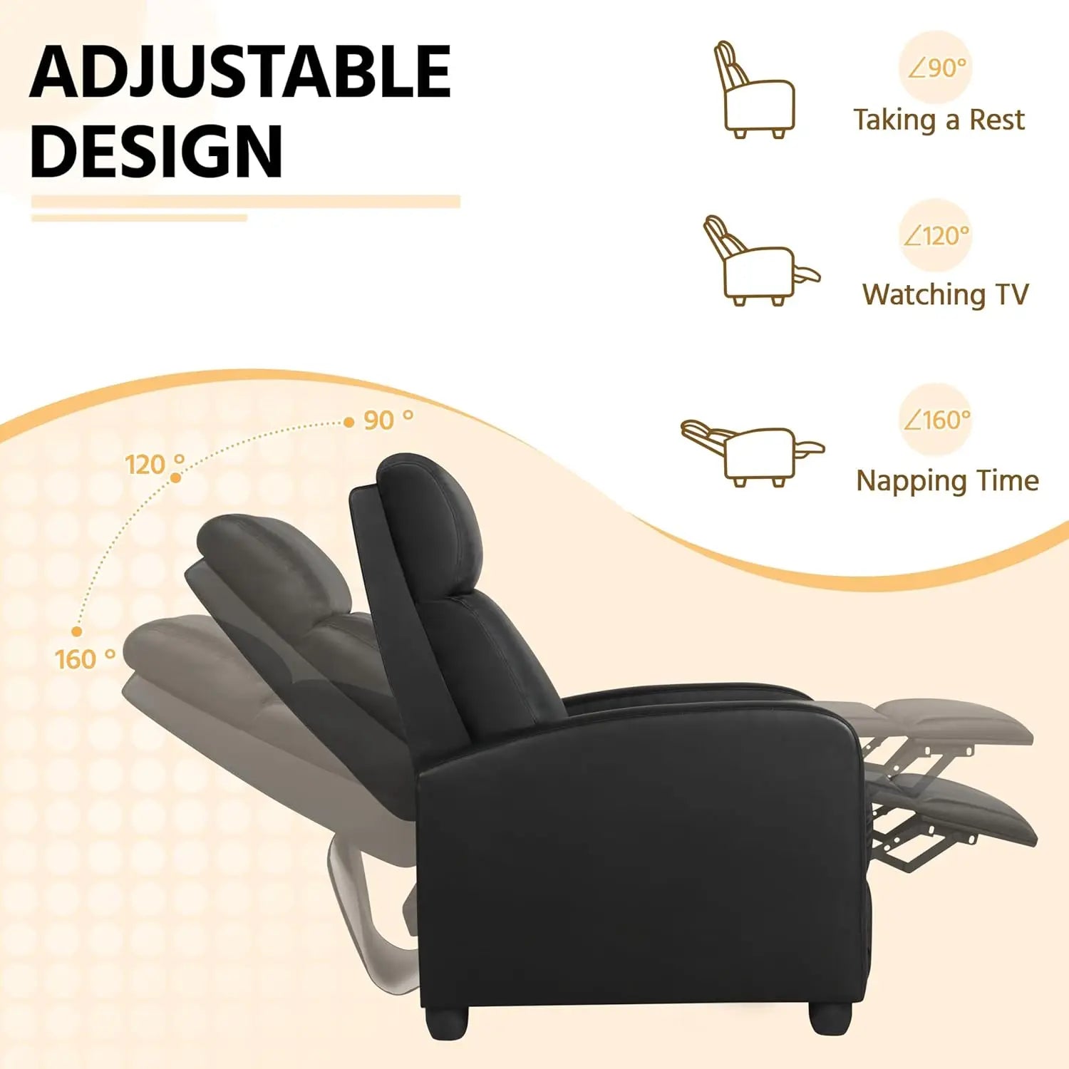 Recliner Chair PU Leather Recliner Sofa Home Theater Seating with Lumbar Support Overstuffed High-Density Sponge Push Back Recli