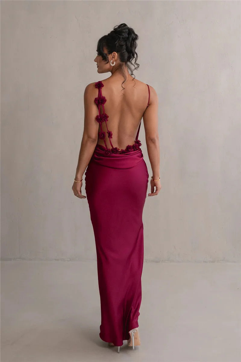 Mozision Floral Draped Backless Maxi Long Dress For Women Fashion Spaghetti Strap Sleeveless Bodycon Evening Party Dress Elegant