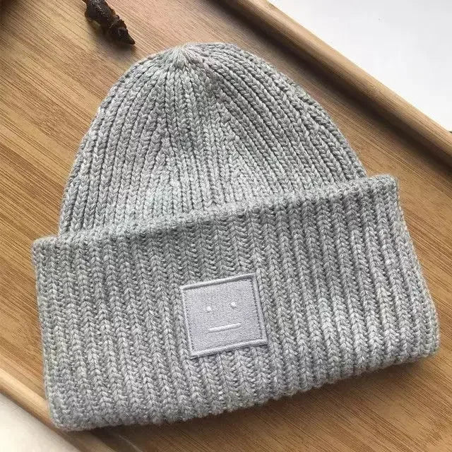 2025Warm and Cozy Knitted Beanie with Square Labels - Scandinavian Style Wool Cold Weather Hat