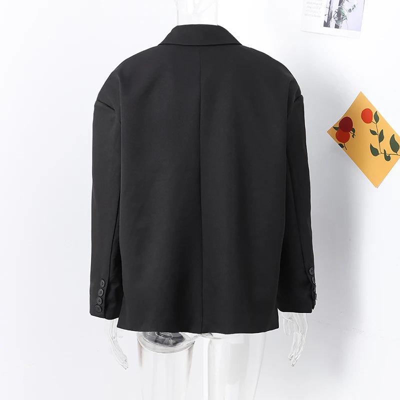 Elegant Office Blazer Women Casual Lapel Long Sleeve Pocket Button Shoulder Pads Female Coat 2024 Autumn Fashion New Lady Suit