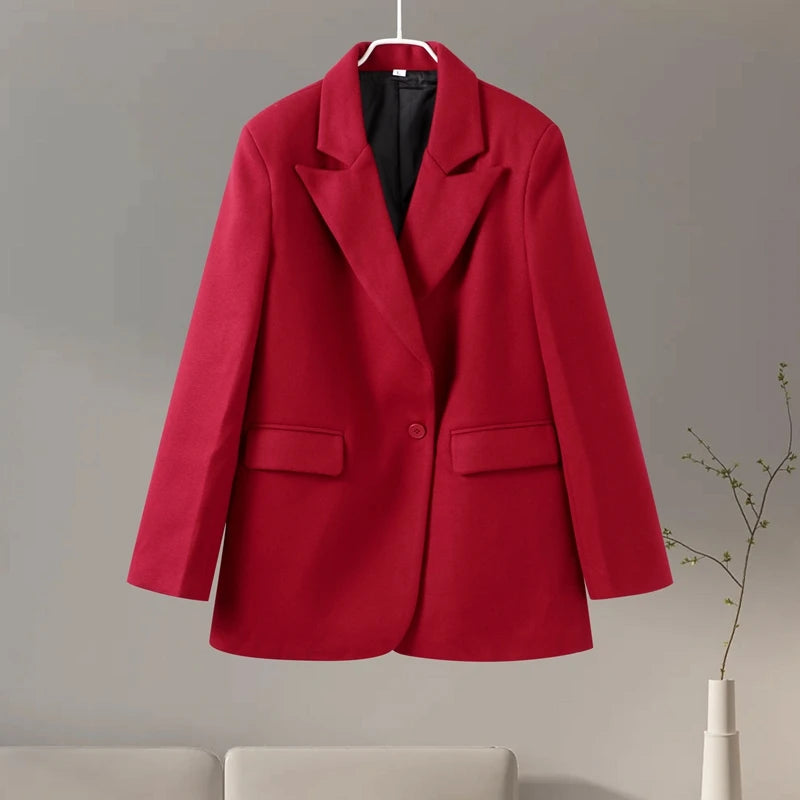 Elegant Office Blazer Women Casual Lapel Long Sleeve Pocket Button Shoulder Pads Female Coat 2024 Autumn Fashion New Lady Suit