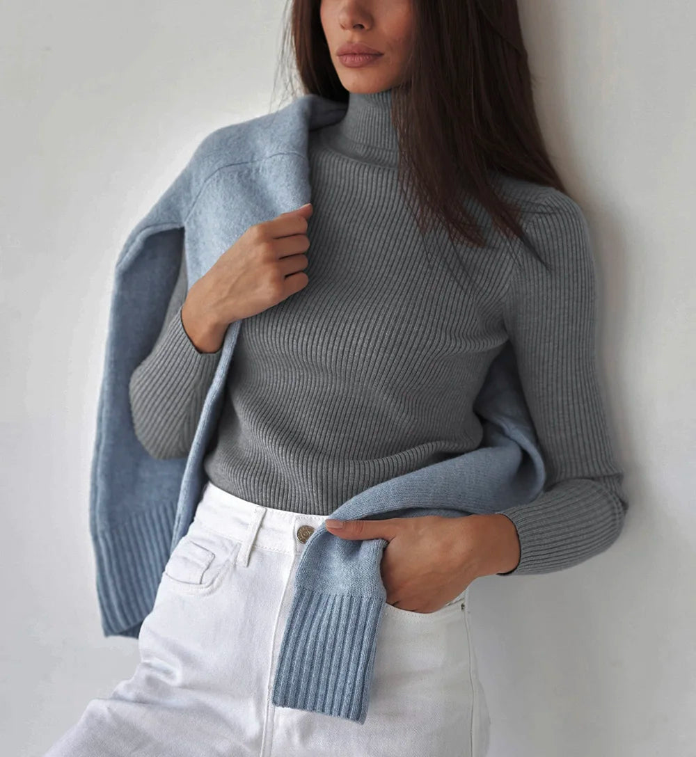 Basic Mock Neck Ribbed Sweaters for Women Cute Sexy Knitted Autumn Winter Warm Fitted Fashion Pullover Sweater