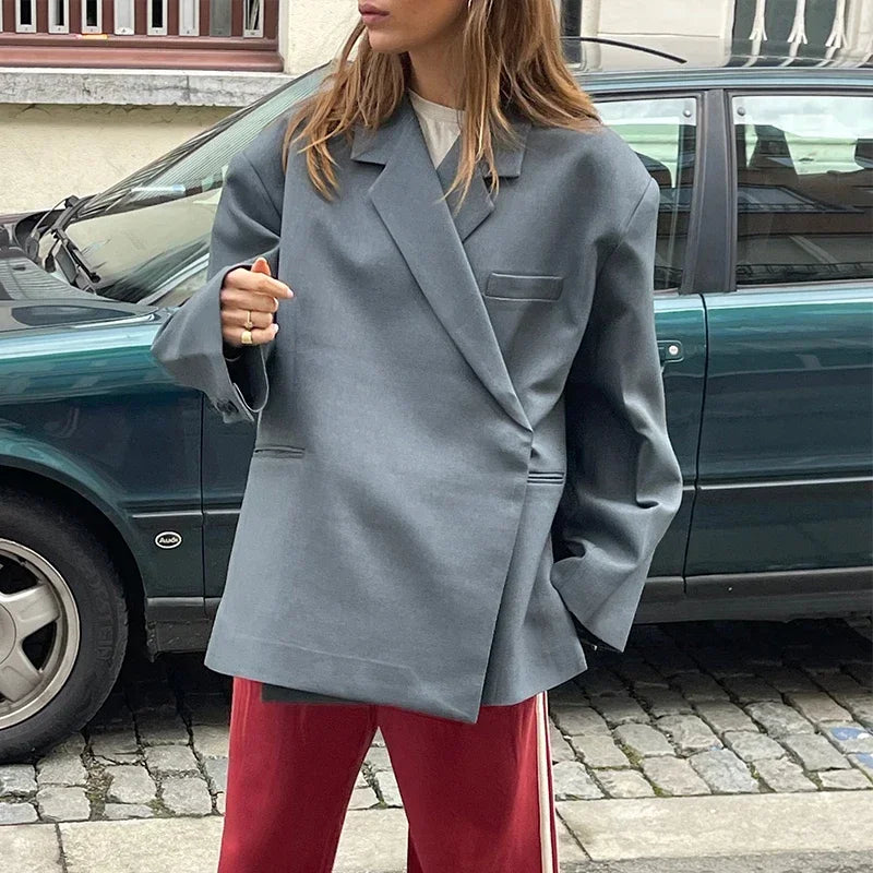 Elegant Office Blazer Women Casual Lapel Long Sleeve Pocket Button Shoulder Pads Female Coat 2024 Autumn Fashion New Lady Suit