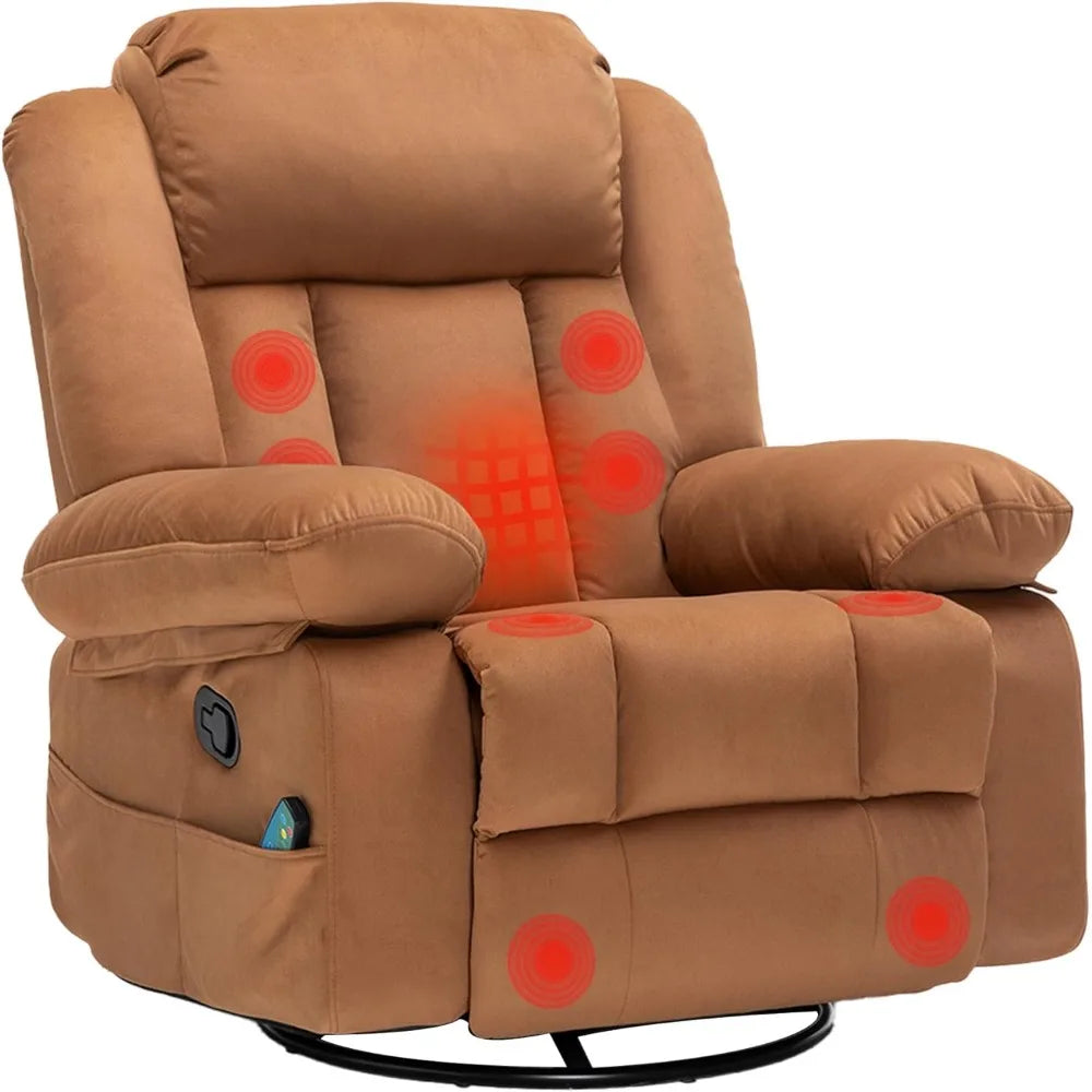 Rocker Recliner Chairs with Massage & Heat,360°Swivel Glider Nursery Manual Overstuffed Reclining Chair for Living Room