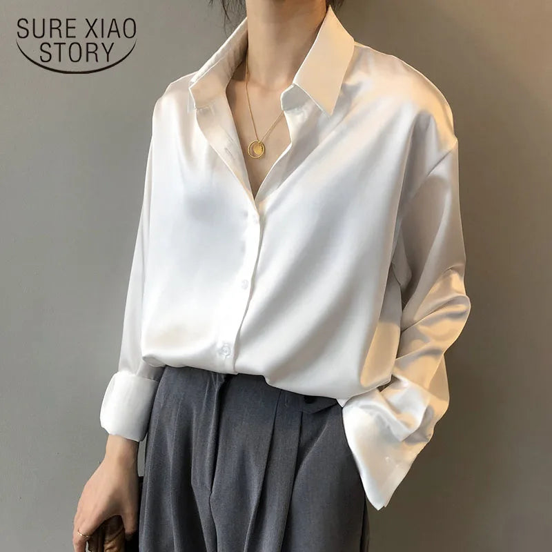 Women Shirt Classic Chiffon Blouse S-4XL Plus Size Loose Long Sleeve Shirt Lady Simple Style Tops Female Clothes New Blusas 6830