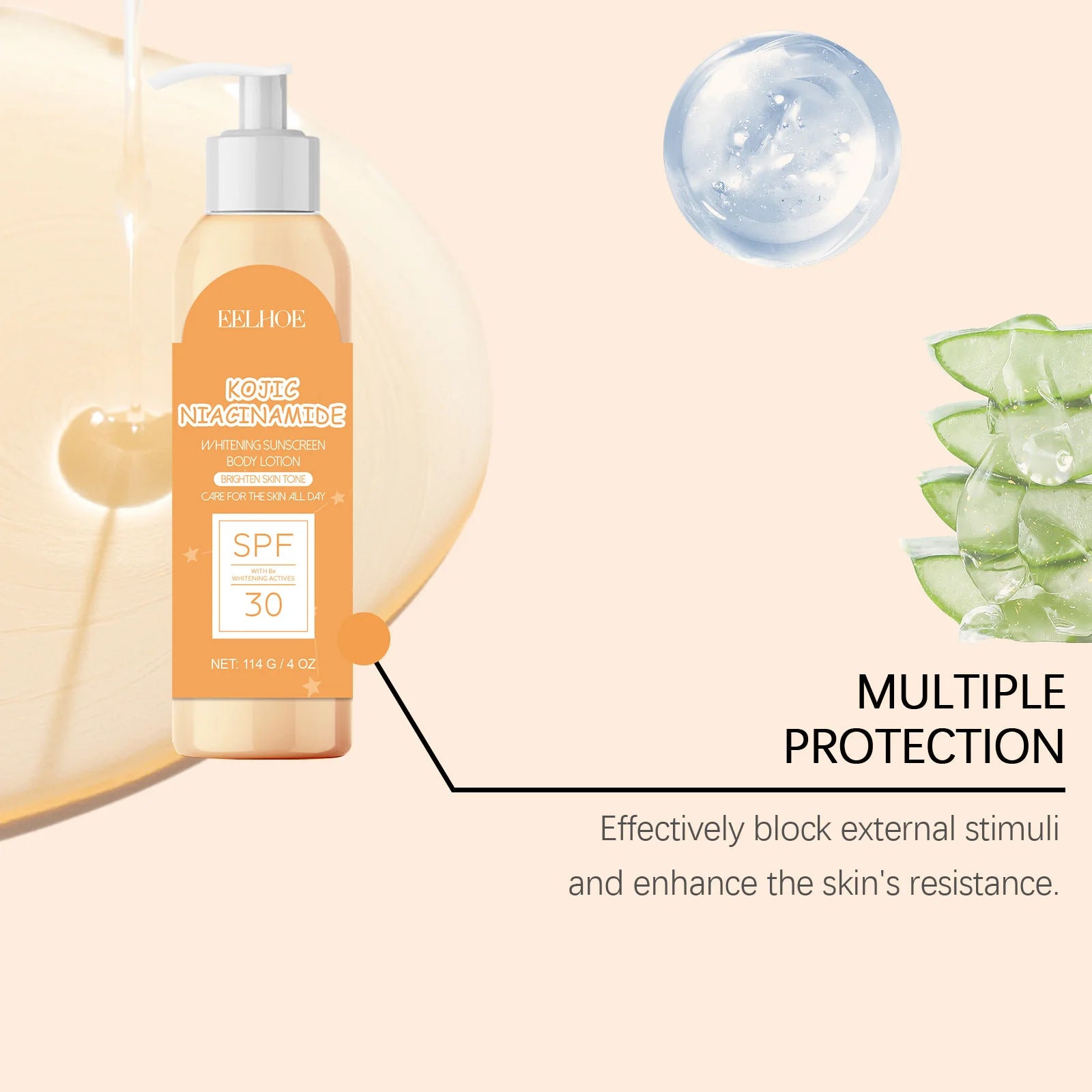 Kojic Acid Body Lotion SPF 30+ Sun Cream UV Protection Refreshing Moisturizing Body Skin Care Niacinamide Brighten Body Lotion