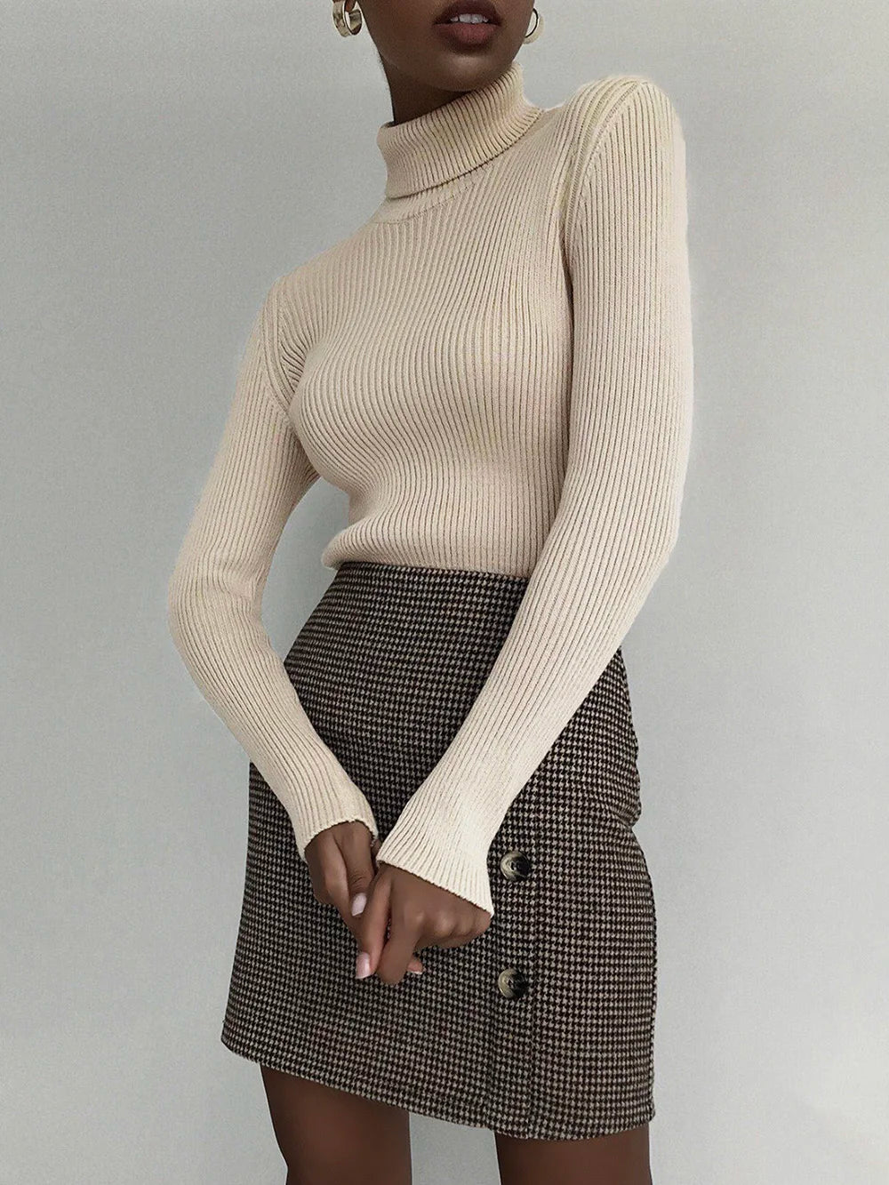 Basic Mock Neck Ribbed Sweaters for Women Cute Sexy Knitted Autumn Winter Warm Fitted Fashion Pullover Sweater