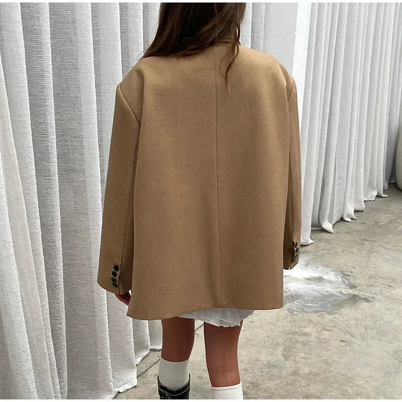 Elegant Office Blazer Women Casual Lapel Long Sleeve Pocket Button Shoulder Pads Female Coat 2024 Autumn Fashion New Lady Suit