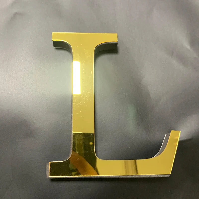 Gold English Letters Mirror 3D Wall Sticker Home Decoration Festival Party Wedding Decor Acrylic Mural Peel & Stick Wallpaper