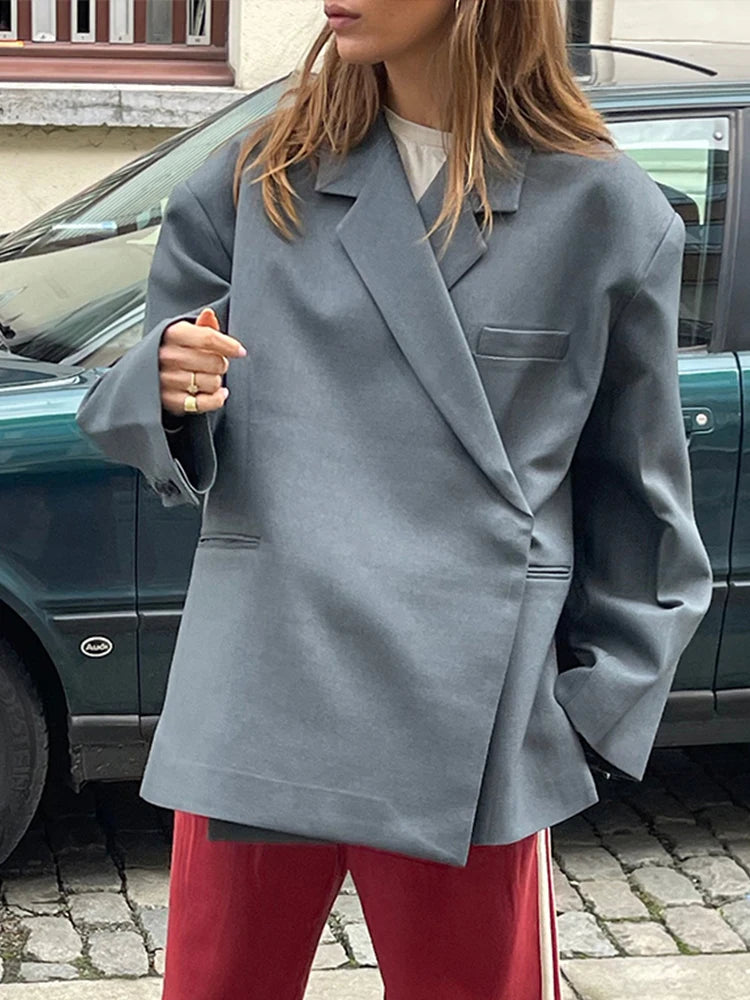 Elegant Office Blazer Women Casual Lapel Long Sleeve Pocket Button Shoulder Pads Female Coat 2024 Autumn Fashion New Lady Suit