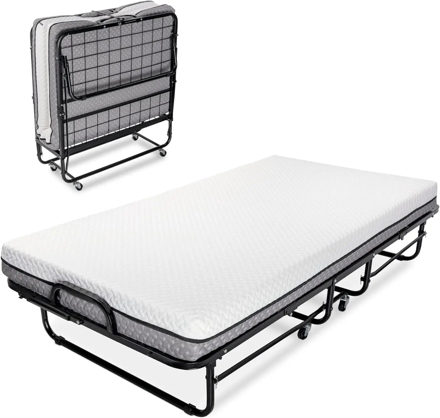 Deluxe Diplomat Folding Bed – Twin Size - with Luxurious Memory Foam Mattress and a Super Strong Sturdy Frame