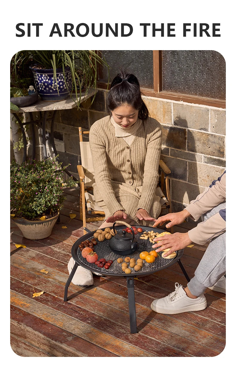 BISINNA Outdoor Fire Pit, 22in Foldable Charcoal Burning Fire Pit, Folding Legs for Camping, Picnic, Bonfire