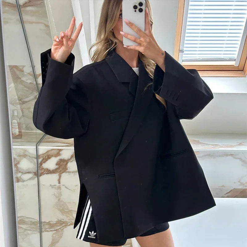 Elegant Office Blazer Women Casual Lapel Long Sleeve Pocket Button Shoulder Pads Female Coat 2024 Autumn Fashion New Lady Suit