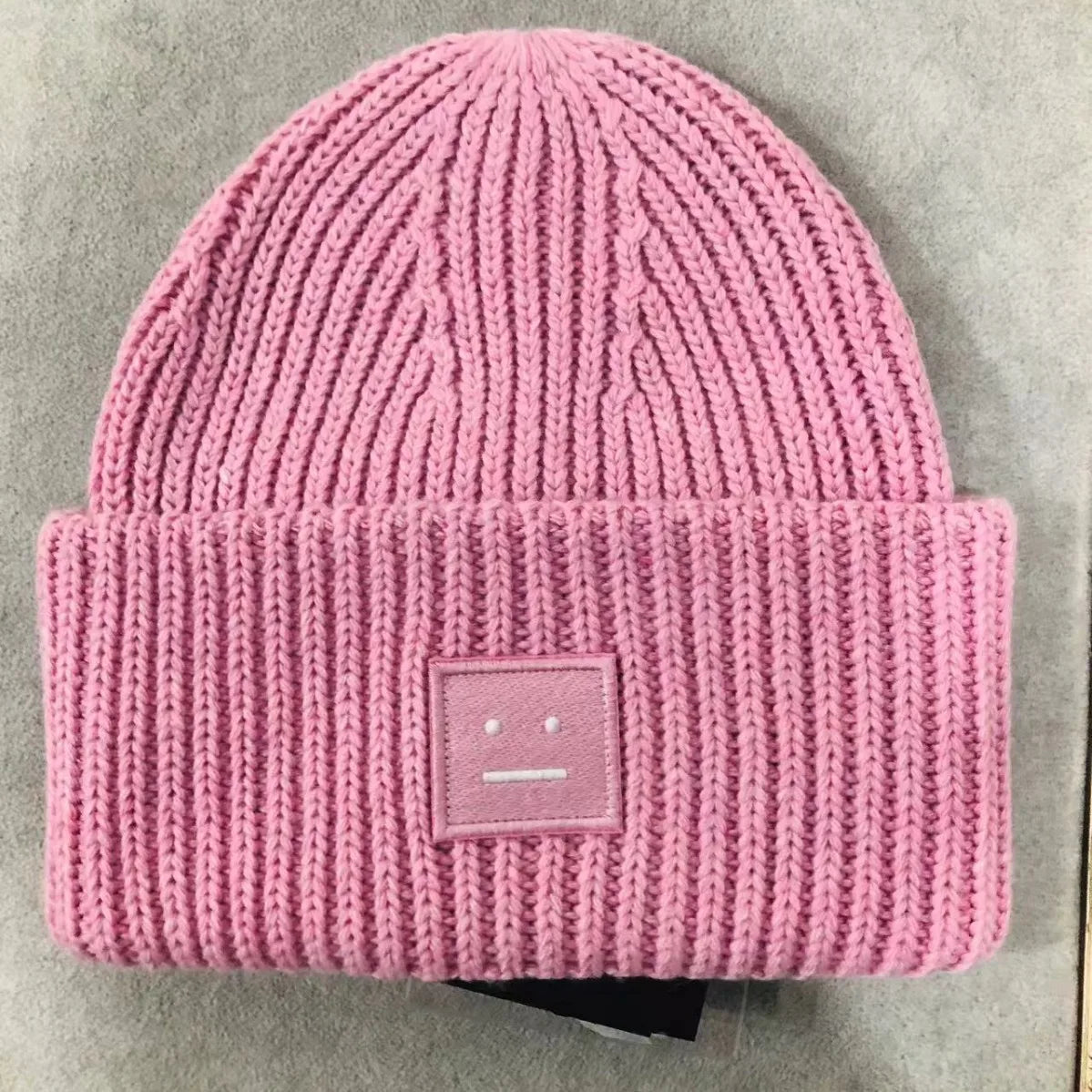 2025Warm and Cozy Knitted Beanie with Square Labels - Scandinavian Style Wool Cold Weather Hat