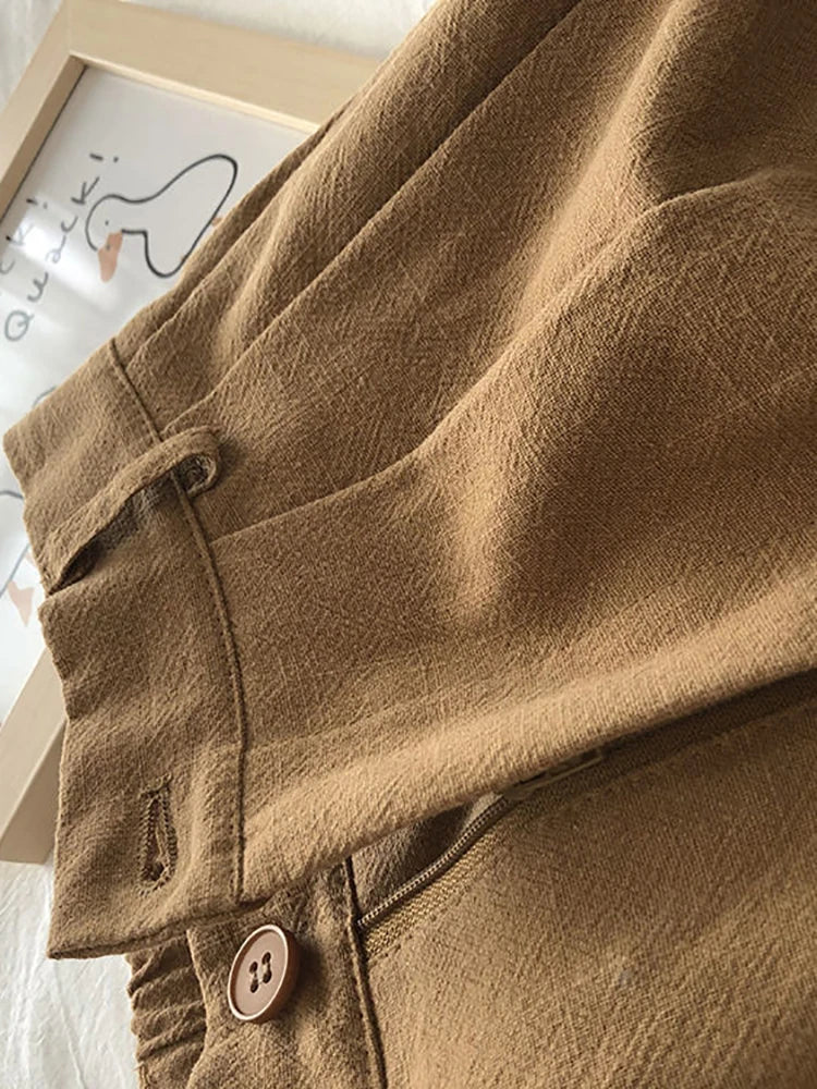 Fitshinling Line Cotton Shorts For Women 2024 New In Fashion Vintage High Waist Short Femme Clothing Solid Slim Pleated Pants