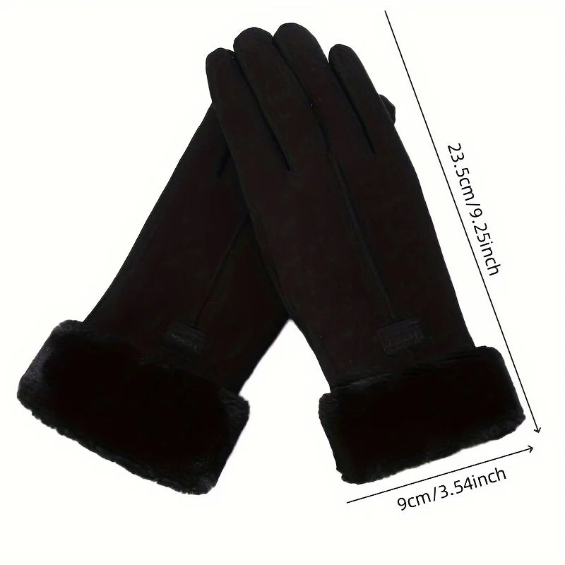 Women’s Winter Thick Plush Leather Gloves