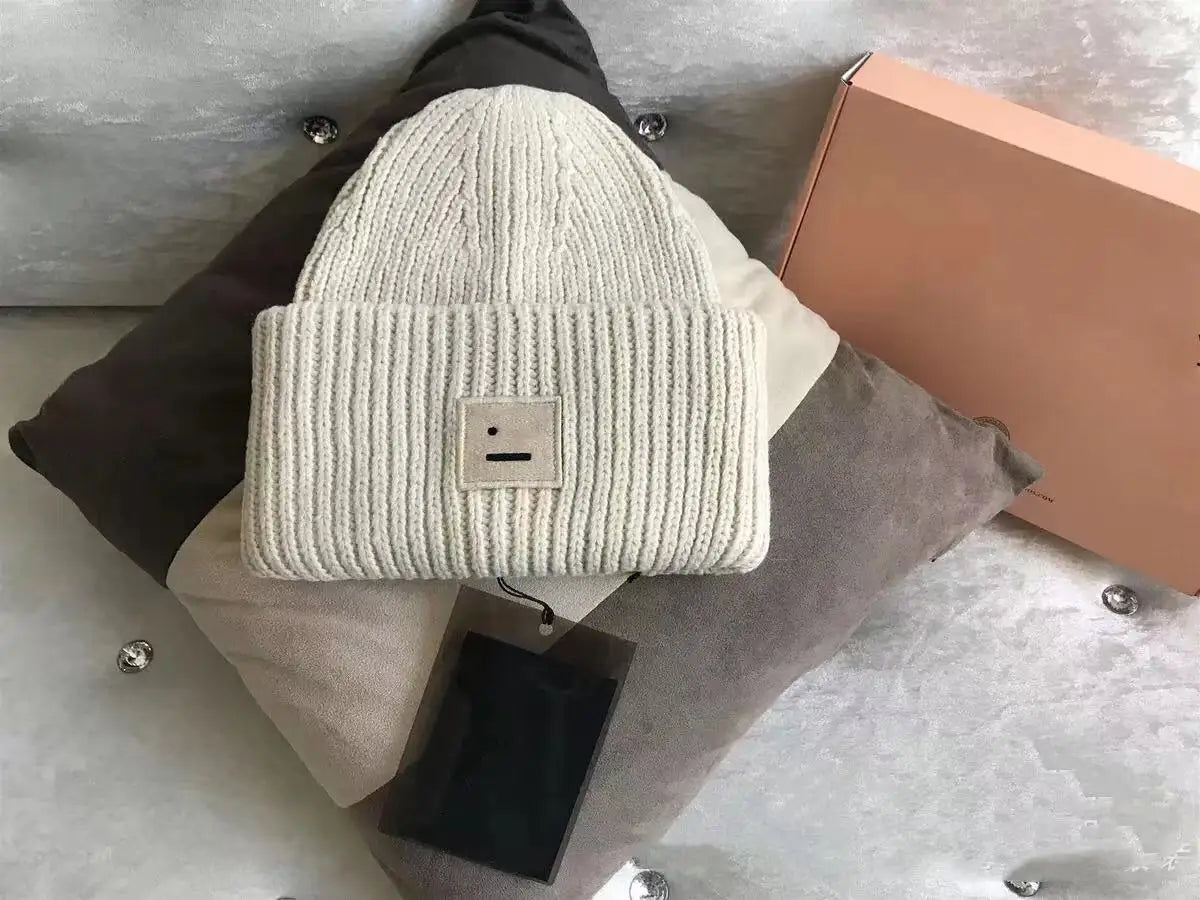2025Warm and Cozy Knitted Beanie with Square Labels - Scandinavian Style Wool Cold Weather Hat