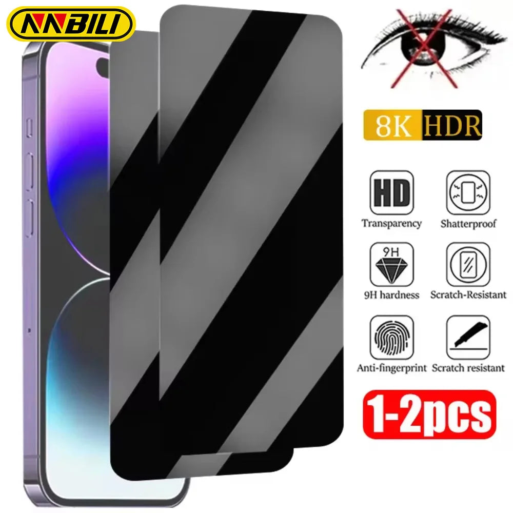 NNBILI 1-2PCS Privacy Screen Protector For iPhone 15 14 13 12 11 16 Pro Max Mini 14 15 16 Plus 16e Anti Peeping Tempered Film ﻿