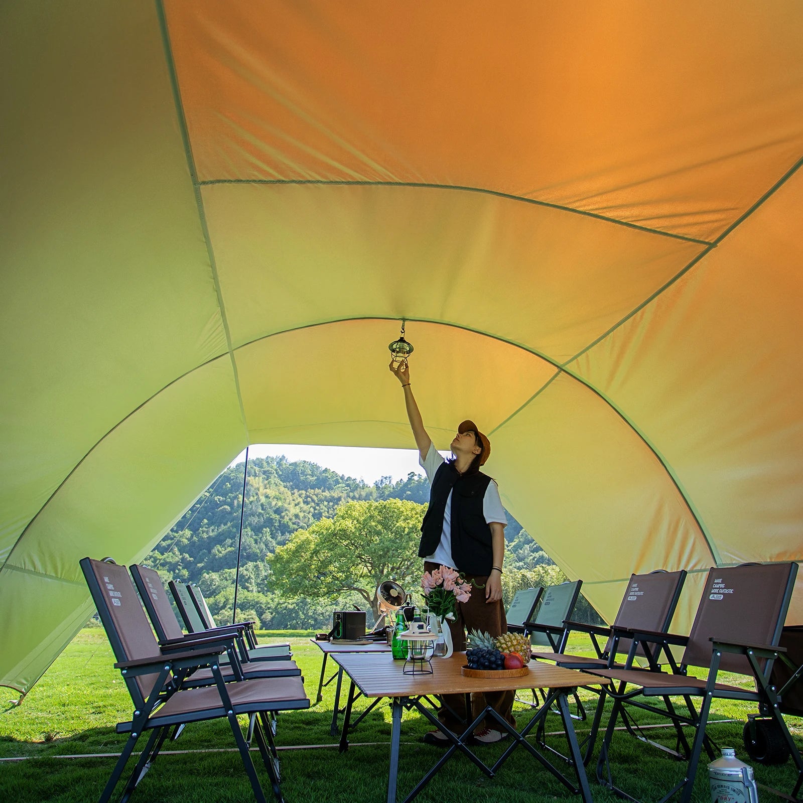 BISINNA Outdoor Camping Folding Portable Tunnel Large Canopy Coated with Silver Sunblock Shade Camping Rain and Wind