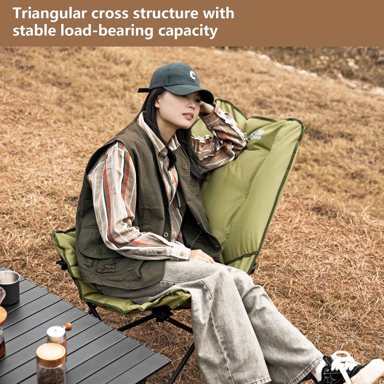 BISINNA Portable Camping Moon Chair High Back Folding Chair Backrest Adjustable Outdoor Leisure Hiking Fishing Picnic