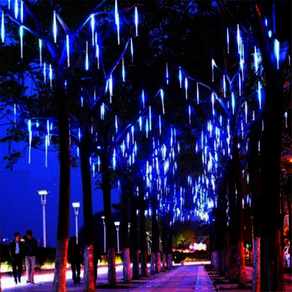 Outdoor  Meteor Shower Christmas Lights 10 Tubes 192 Led Hanging String Lights for Garden Tree Holiday Party Decoation Lamp