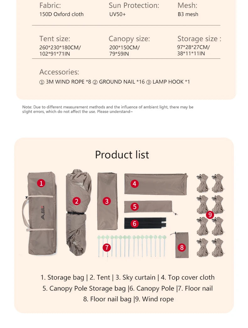 BISINNA One-touch Ridge Type Tent Titanium Glue 3-4 Person Outdoor Automatic Camping Family Tent