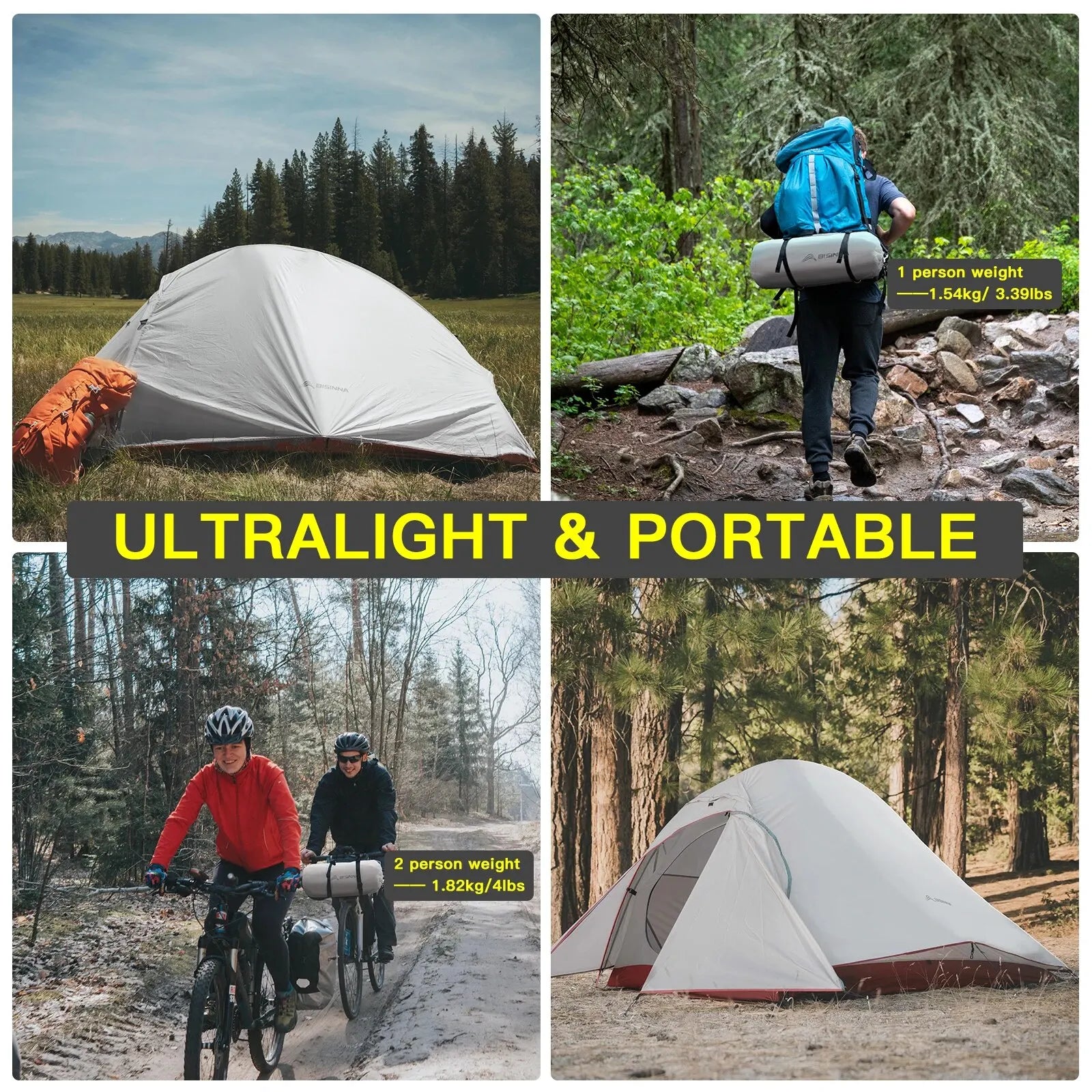 BISINNA Ultralight Camping Tent Backpack Tent 20D Nylon Waterproof Outdoor Hiking Travel Tent Cycling Tent 1-2 Person