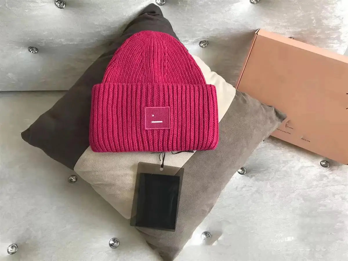 2025Warm and Cozy Knitted Beanie with Square Labels - Scandinavian Style Wool Cold Weather Hat