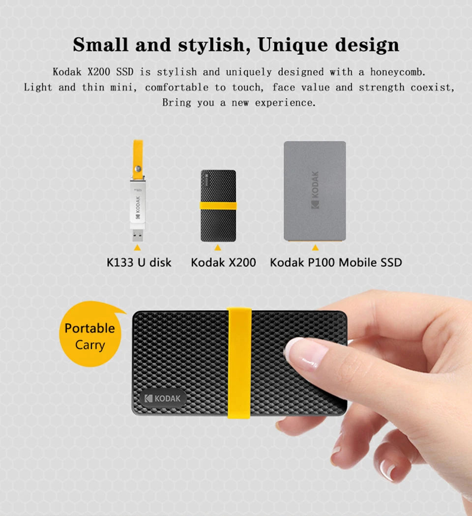 Kodak X200 Portable SSD 2TB 1TB USB 3.1 Type C External Drive Hard Disk 512GB 256GB Solid State Drive For PS4 Laptop Macbook PC