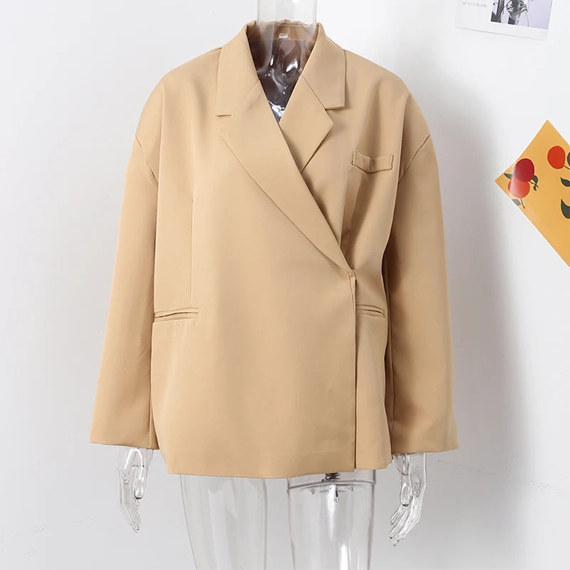 Elegant Office Blazer Women Casual Lapel Long Sleeve Pocket Button Shoulder Pads Female Coat 2024 Autumn Fashion New Lady Suit