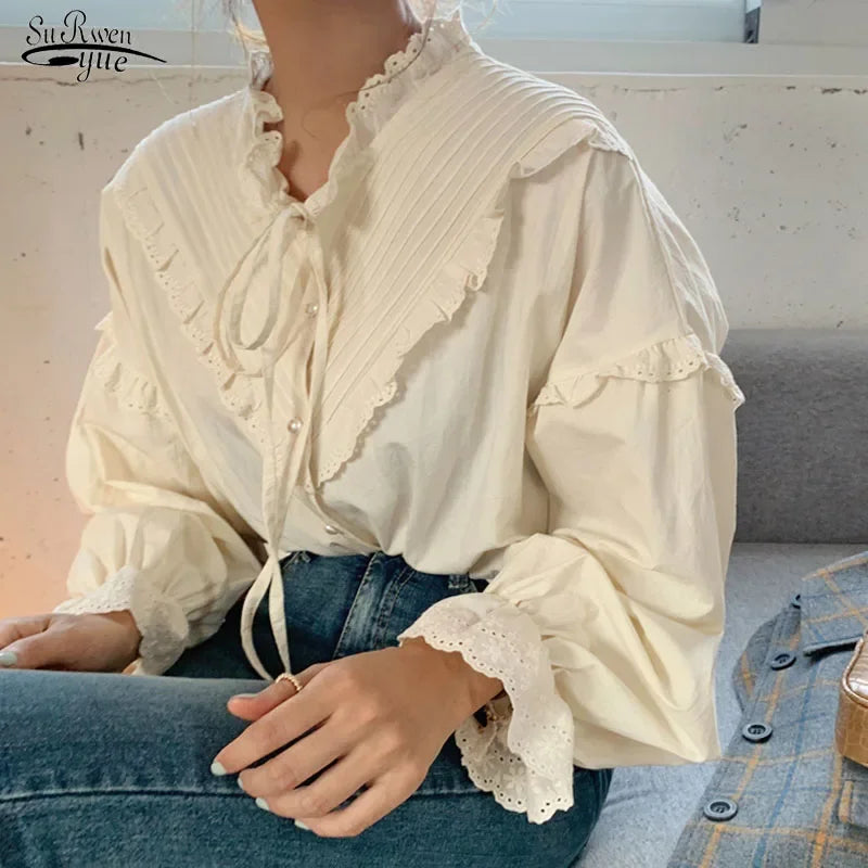 Women Shirt Classic Chiffon Blouse S-4XL Plus Size Loose Long Sleeve Shirt Lady Simple Style Tops Female Clothes New Blusas 6830