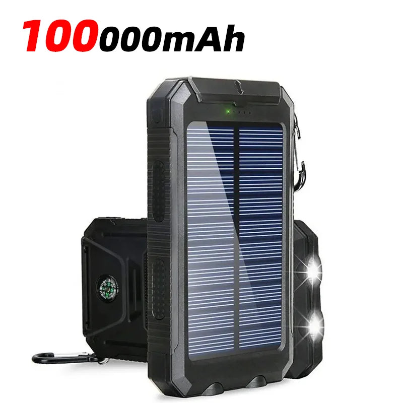 100000mAh Solar Power Bank Two-Way Fast Charging Outdoor Waterproof  Power Bank Flashlight Is Suitable For Iphone Xiaomi Samsung