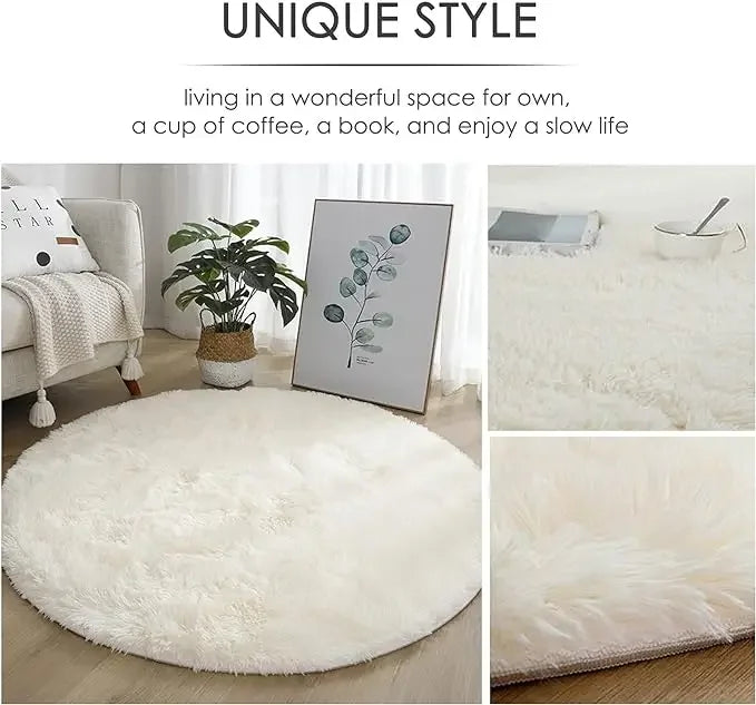 Super Soft Plush Round Rug Mat Fluffy White Carpets For Living Room Home Decor Bedroom Kid Room Decoration Salon Thick Pile Rug