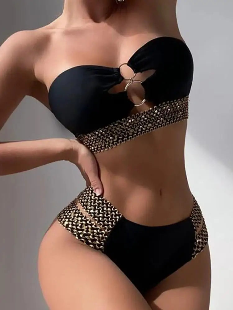 2025 New O-ring Bikini Sets Swimsuit Women Sexy Swimming Patchwork Push Up Two Pieces Beachwear Summer Bathing Suit Swimwear