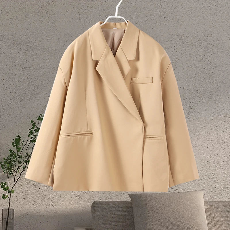 Elegant Office Blazer Women Casual Lapel Long Sleeve Pocket Button Shoulder Pads Female Coat 2024 Autumn Fashion New Lady Suit