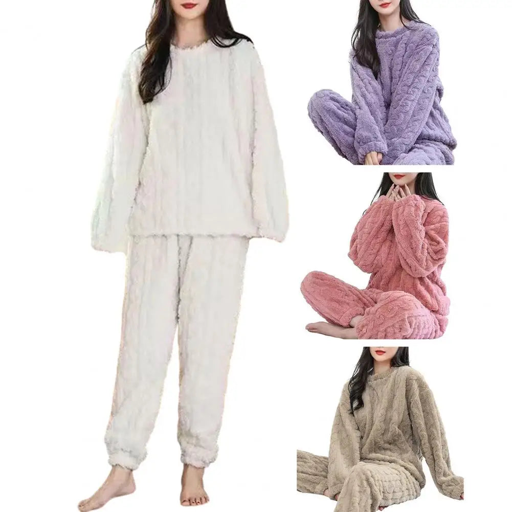 Soft Cozy Pajamas Cozy Winter Pajama Sets for Women Stylish Plush Sleepwear for Autumn with Thicken Pullover Pants Comfortable