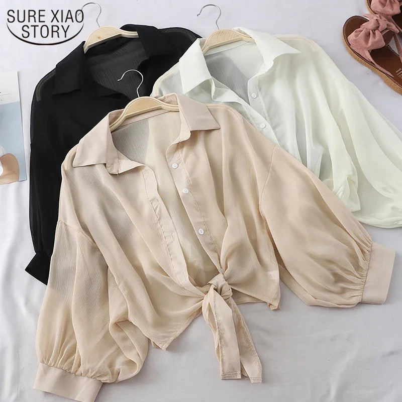 Women Shirt Classic Chiffon Blouse S-4XL Plus Size Loose Long Sleeve Shirt Lady Simple Style Tops Female Clothes New Blusas 6830