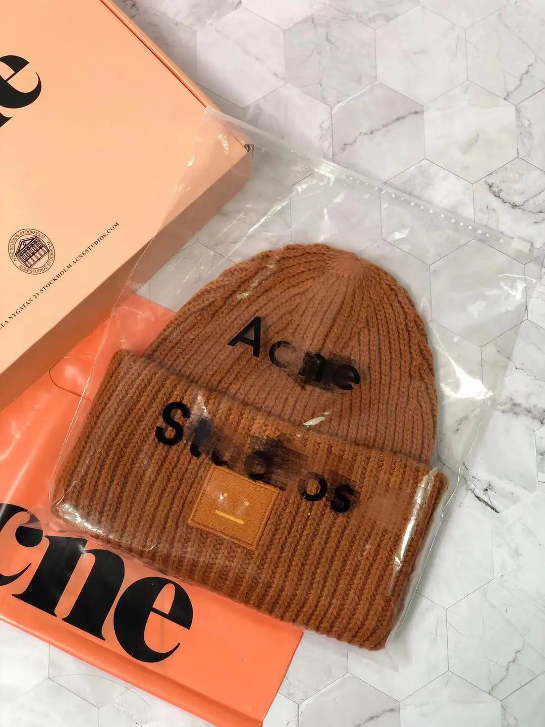 2025Warm and Cozy Knitted Beanie with Square Labels - Scandinavian Style Wool Cold Weather Hat