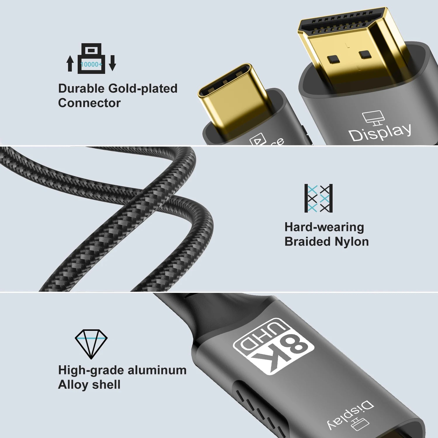 8k@60hz USB C to HDMI cable 4k@120hz Type C to HDMI 2.1 Thunderbolt 4 Compatible HDTV Cable for PC MacBook Pro HUAWEI
