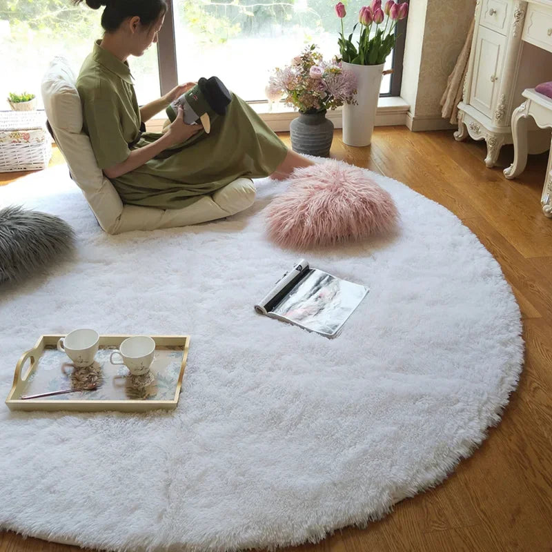 Super Soft Plush Round Rug Mat Fluffy White Carpets For Living Room Home Decor Bedroom Kid Room Decoration Salon Thick Pile Rug