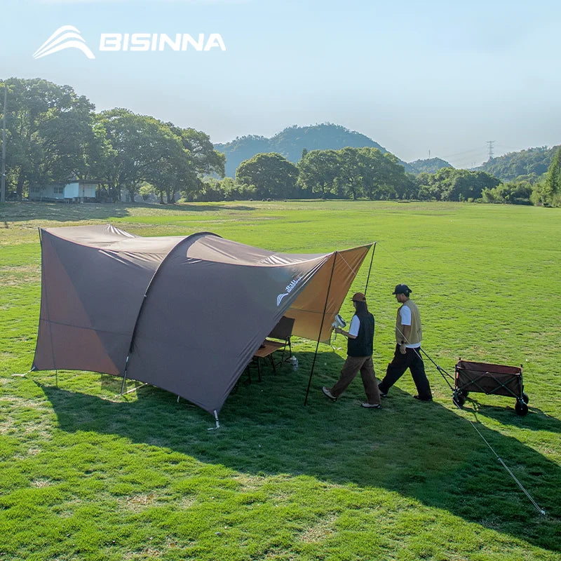 BISINNA Outdoor Camping Folding Portable Tunnel Large Canopy Coated with Silver Sunblock Shade Camping Rain and Wind