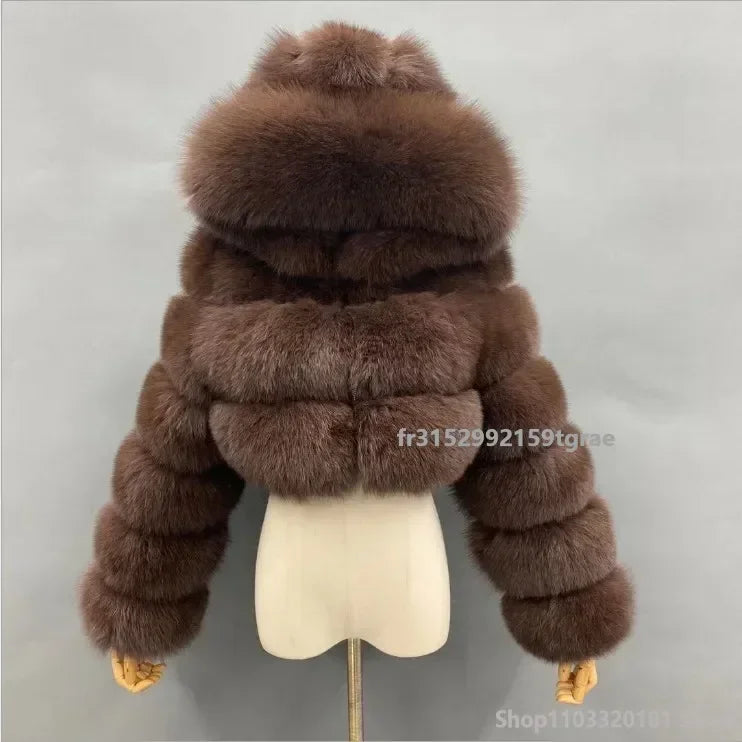 Fashion Warm Faux Fur Thicken Coat For Women Vintage Long Sleeve Hooded Short Female Jackets Autumn Winter Chci Lady Streetwear