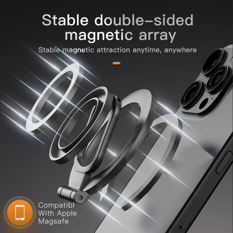 2025 Double-Sided For MagSafe Phone Holder for iPhone 14/15/16 Foldable 360° Rotating Stand Strong Magnet & Finger Grip Suppor