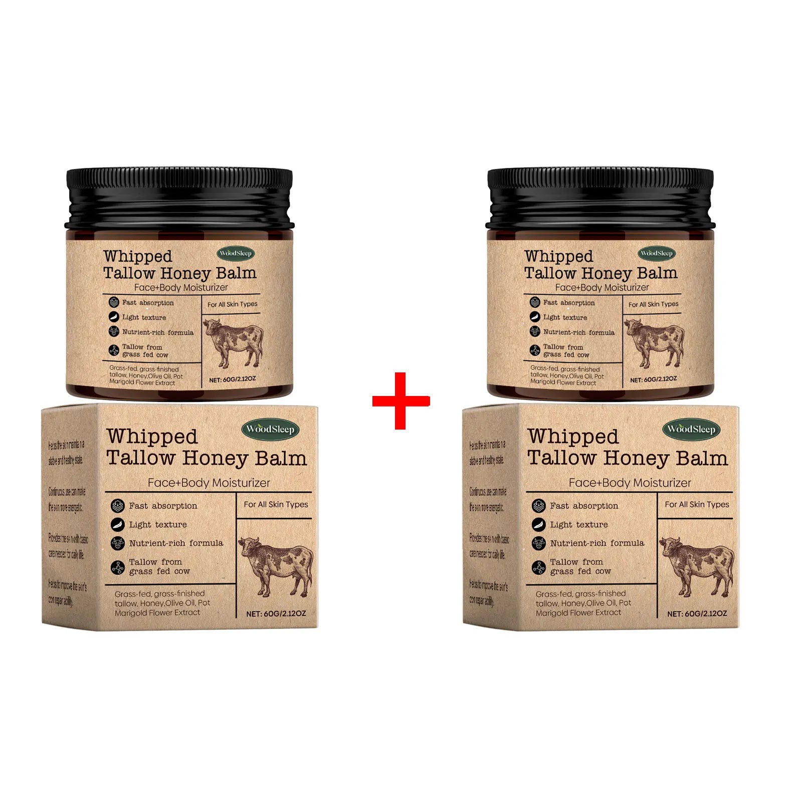 WoodSleep Beef Tallow Paste Deeply Moisturizer Brightening Wrinkle Remover Grass Fed Tallow Wild Honey Face Body Cream Skin Car